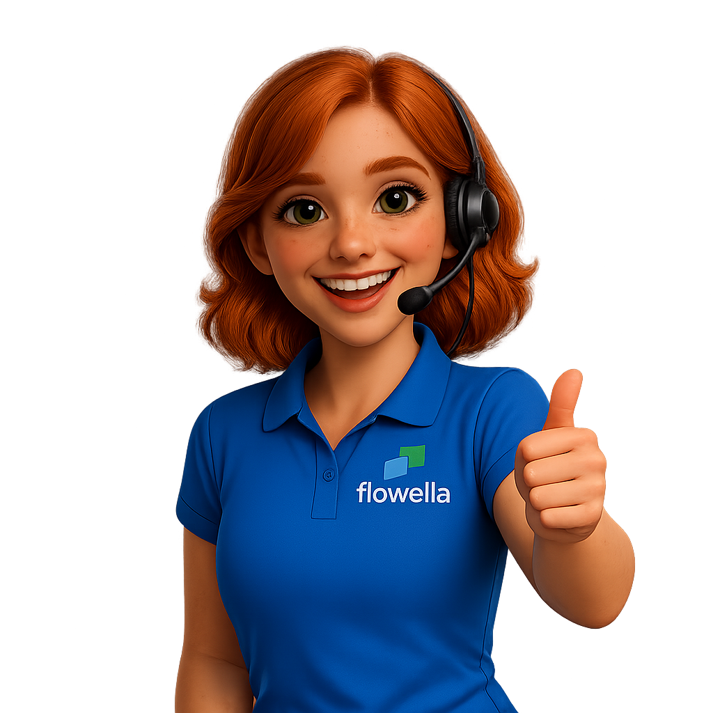 Flo, the Flowella mascot, celebrating